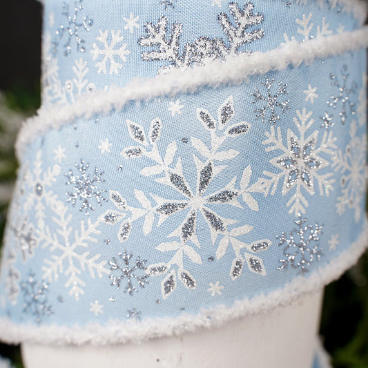 2.5Inch Blue White Snowflake Snow Edge Ribbon - Christmas Place