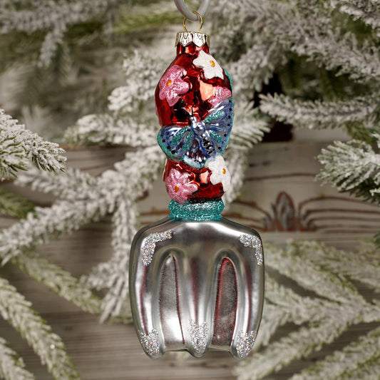 5Inch Glass Hand Shovel With Butterfly Ornament - Christmas Place
