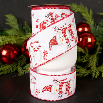 2.5Inch White Red Snowman Ribbon
