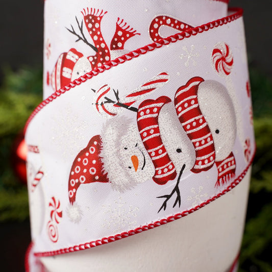2.5Inch White Red Snowman Ribbon - Christmas Place