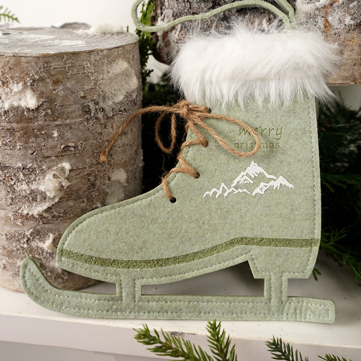 Light Green Mountain Figure Skate Ornament - Christmas Place