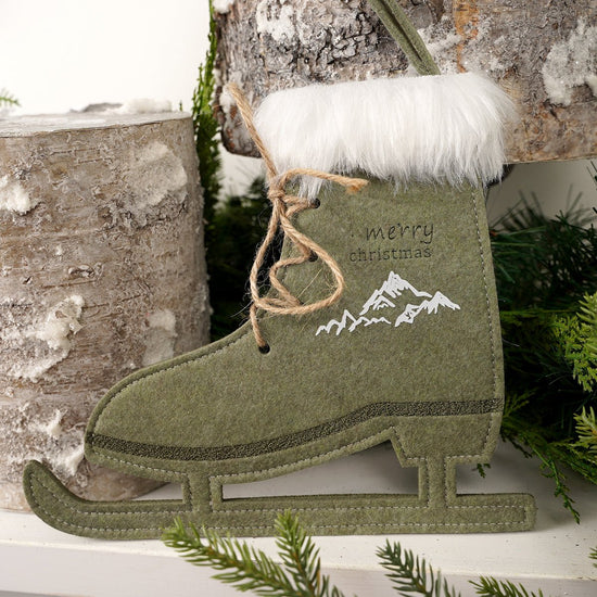 Dark Green Mountain Figure Skate Ornament - Christmas Place