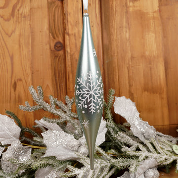 13Inch Light Blue White Snowflake Finial Ornament