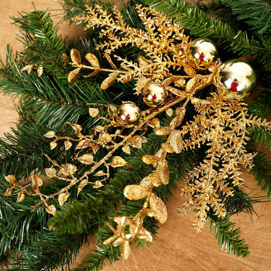 18IN GOLD GLITTER MIXED PINE BALL SPRAY - Christmas Place