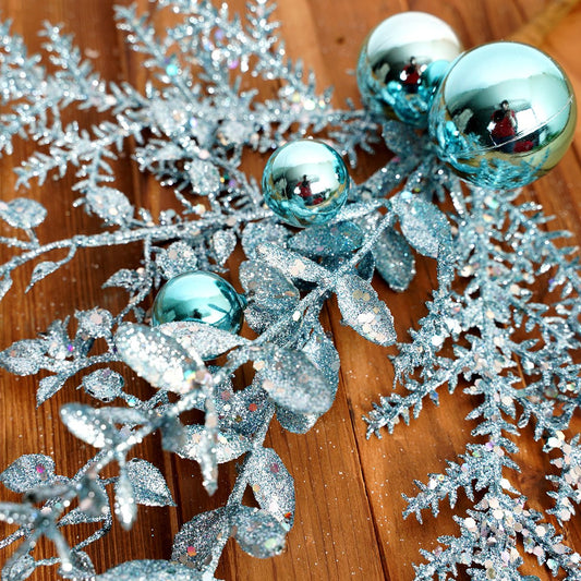 18IN LIGHT BLUE GLITTER MIXED PINE BALL SPRAY - Christmas Place
