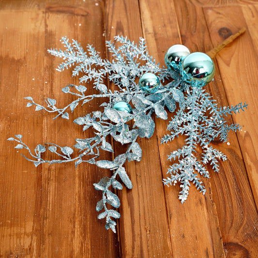18IN LIGHT BLUE GLITTER MIXED PINE BALL SPRAY - Christmas Place
