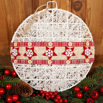 10.5Inch White Red Snowflake Disc Ornament