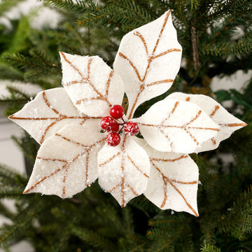 White Felt Poinsettia Christmas Stem - Christmas Place