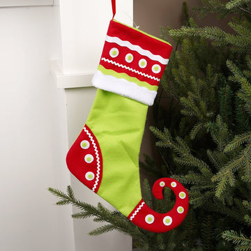17Inch Red White Green Elf Stocking - Christmas Place