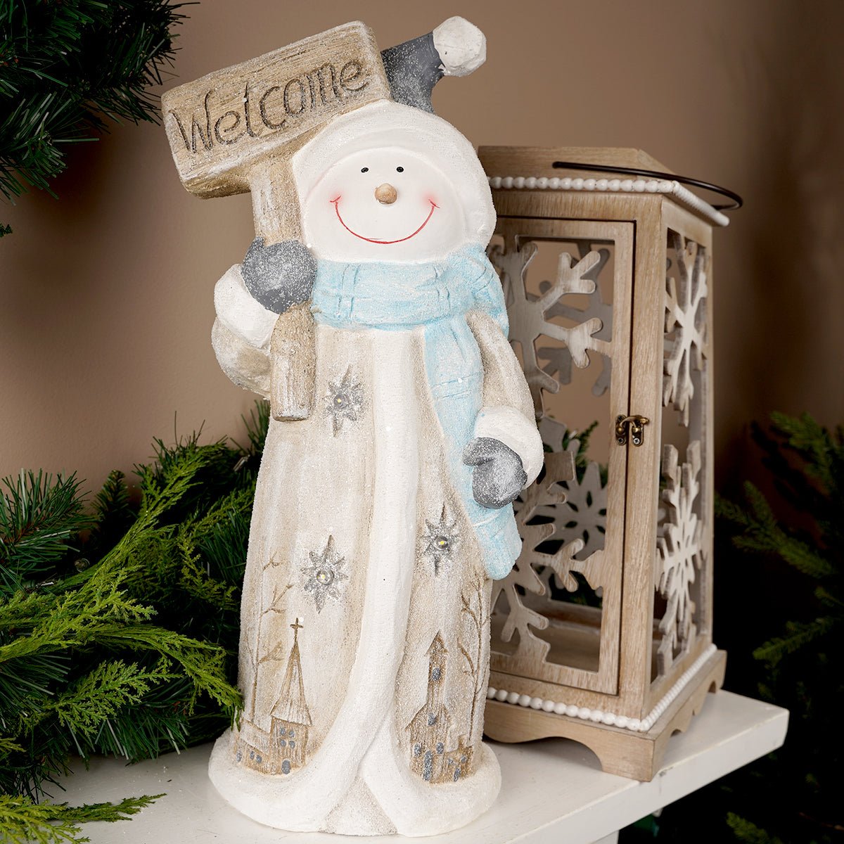 LED Blue Welcome Snowman - Christmas Place