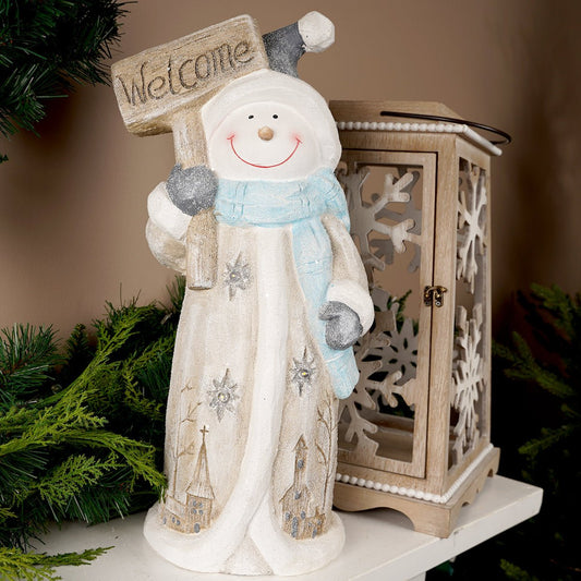 LED Blue Welcome Sign Vintage Snowman - Christmas Place