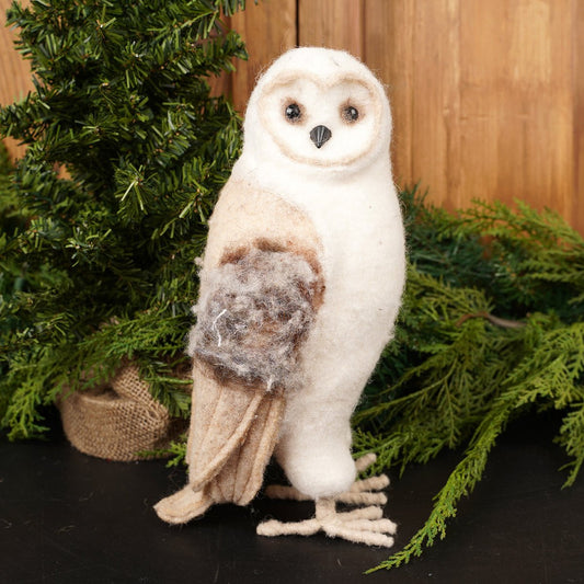 11.25Inch Natural Felt Owl Ornament - Christmas Place