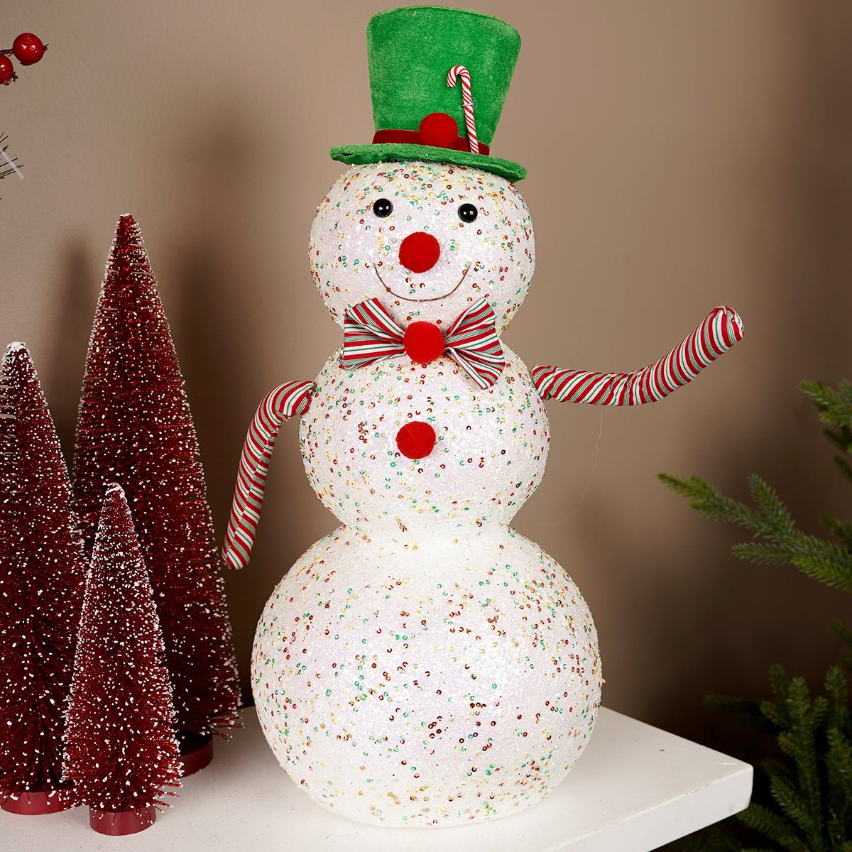 Glitter Snowman With Green Hat - Christmas Place