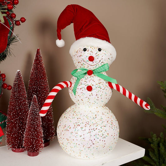 Glitter Christmas Snowman With Red Santa Hat - Christmas Place
