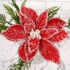 Red White Iced Poinsettia Christmas Decor - Christmas Place