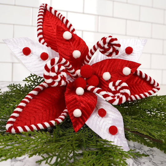 Red White Velvet Swirl Poinsettia - Christmas Place