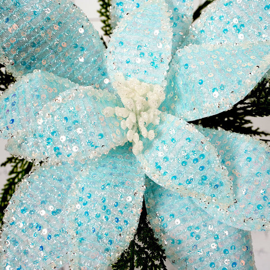 Blue Iridescent Poinsettia Stem - Christmas Place