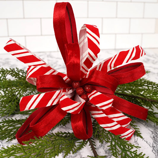 Red White Ribbon Flower - Christmas Place