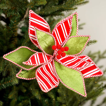 Red White Green Poinsettia Stem - Christmas Place