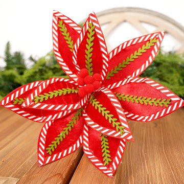 Red White Christmas Poinsettia Stem - Christmas Place
