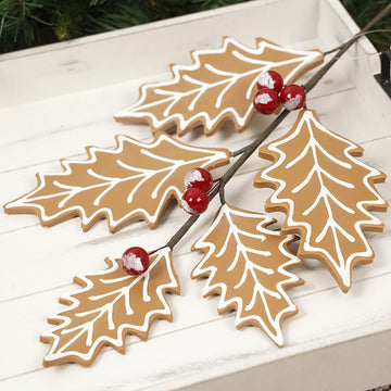 25in Gingerbread Holly Spray