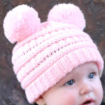 Baby Pale Pink Double Pom Beanie