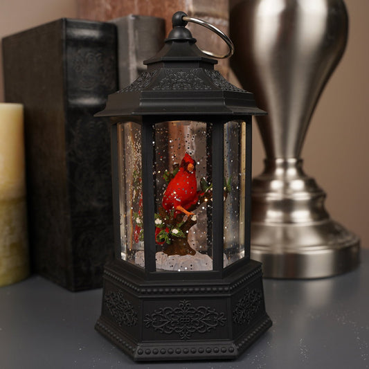 Black Water Lantern With Cardinal - Christmas Place