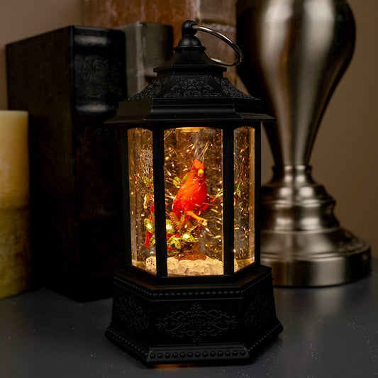 Black Water Lantern With Cardinal - Christmas Place