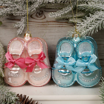 4.6Inch Glass Baby Shoe Ornament - Christmas Place