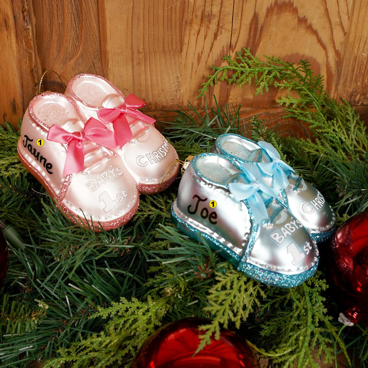 4.6Inch Glass Baby Shoe Ornament - Christmas Place