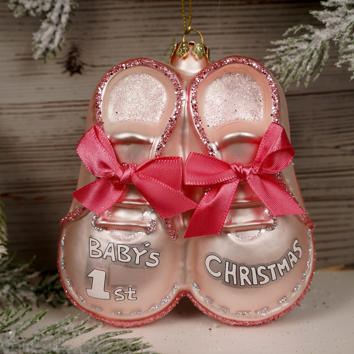 4.6Inch Glass Baby Shoe Ornament - Christmas Place