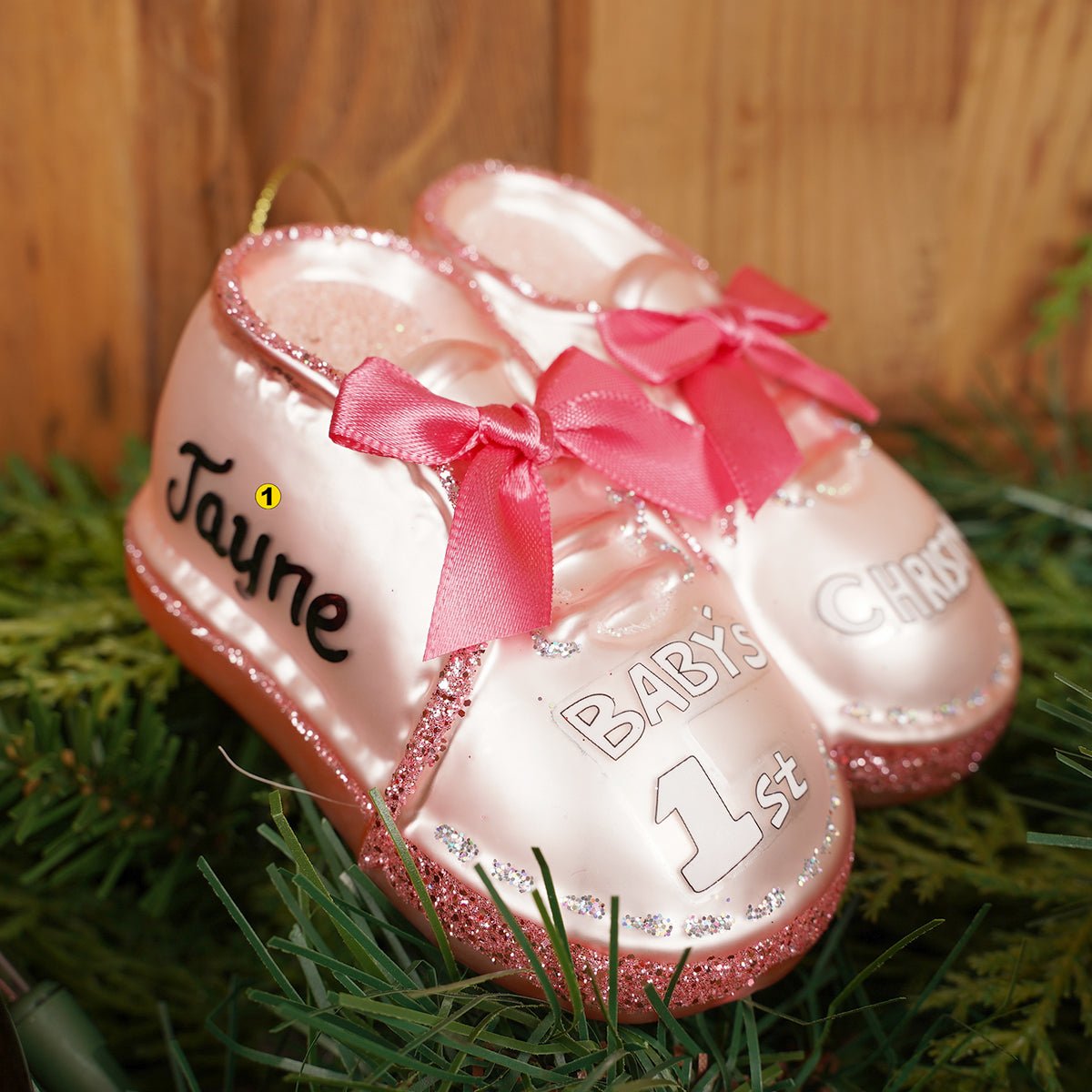 4.6Inch Glass Baby Shoe Ornament - Christmas Place