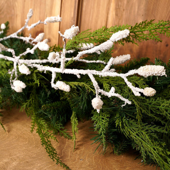 44 inches in length Snow Magnolia Bud Christmas Tree Spray - Christmas Place