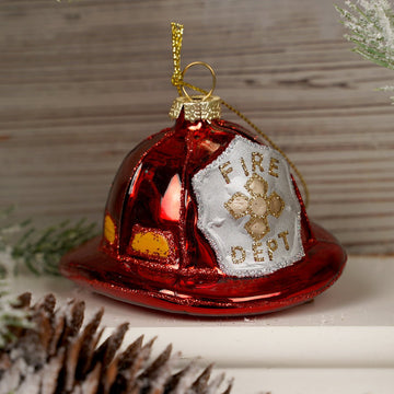 3IN GLASS RED FIRE HAT - Christmas Place