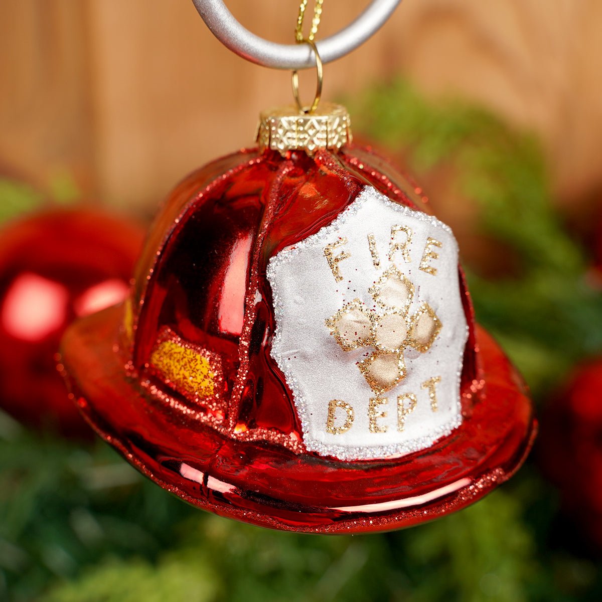 3Inch Glass Red Fireman Hat Ornament - Christmas Place