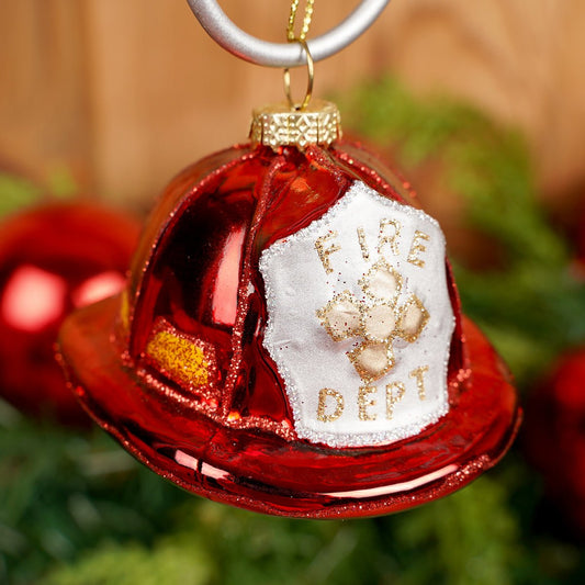 3Inch Glass Red Fireman Hat Ornament - Christmas Place