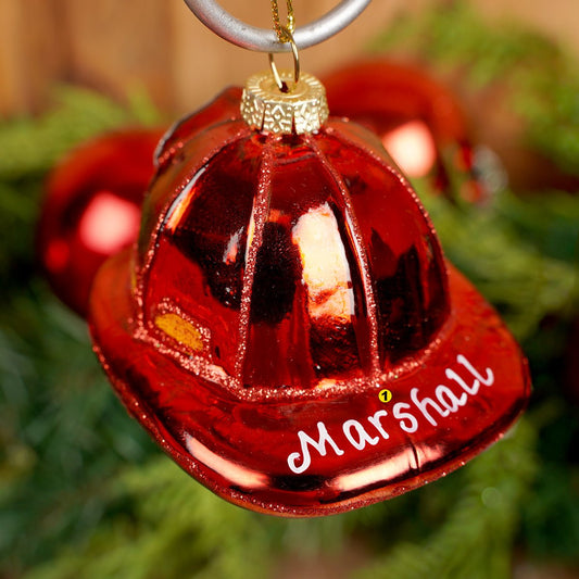 3Inch Glass Red Fireman Hat Ornament - Christmas Place
