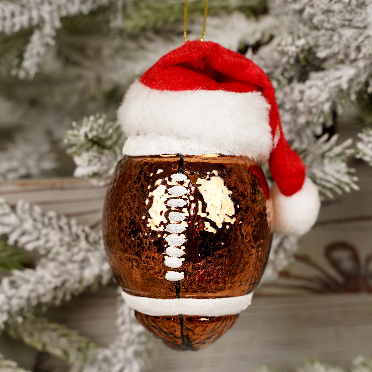 4IN GLASS SPORTS BALL WITH SANTA HAT ORN/3 - Christmas Place