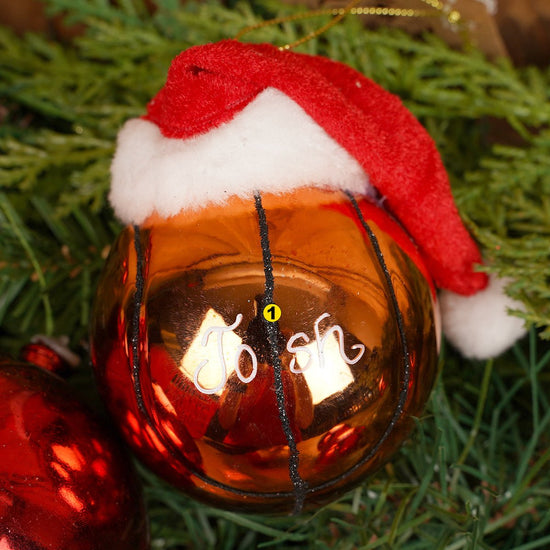 4Inch Glass Sports Ball With Santa Hat Ornament - Christmas Place
