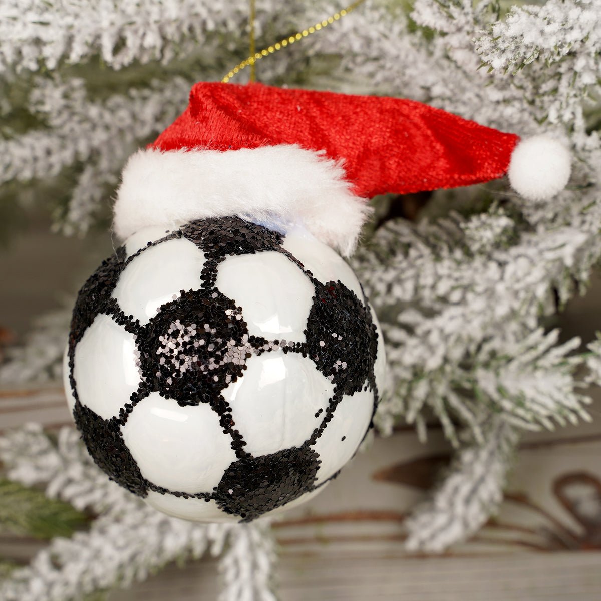 4IN GLASS SPORTS BALL WITH SANTA HAT ORN/3 - Christmas Place