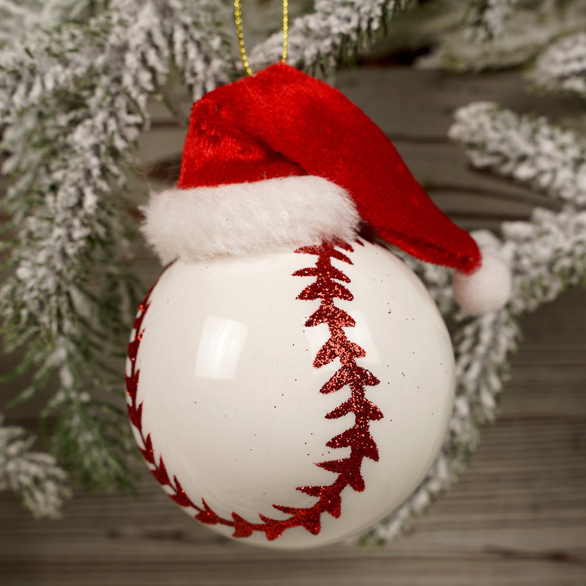 3.5IN GLASS BASEBALL SANTA HAT ORN - Christmas Place