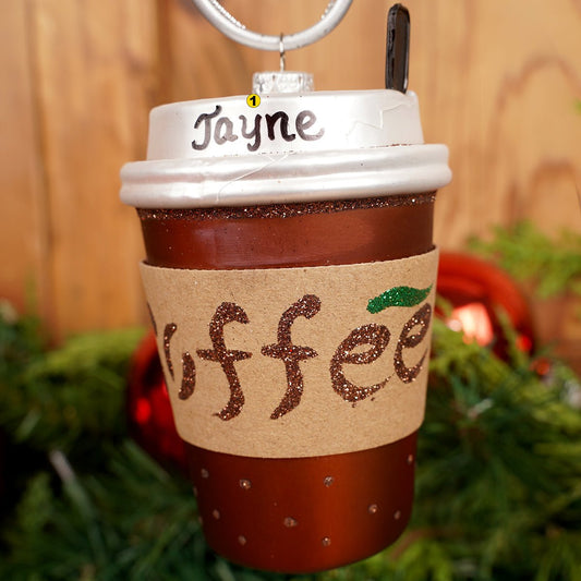 Free Personalization Glass Coffee Cup Christmas Ornament - Christmas Place
