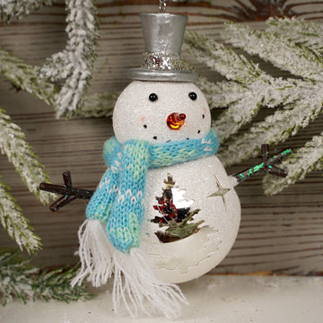 Glass Snowman with Blue Scarf Ornament - Christmas Place