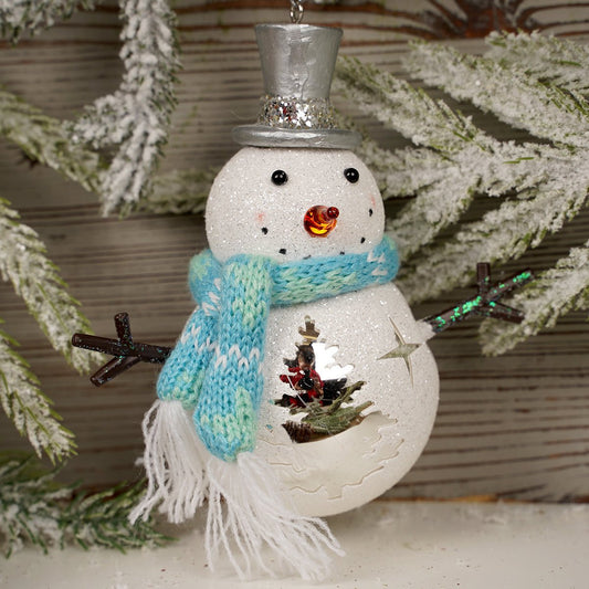 Glass Snowman with Blue Scarf Ornament - Christmas Place