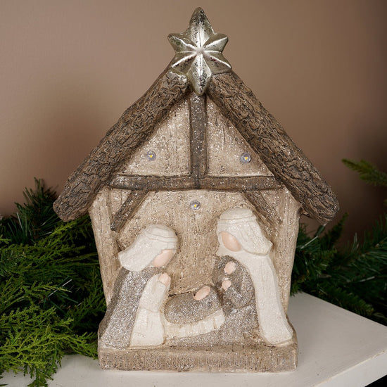LED Natural Nativity Scene with Star 13.5 inches tall - Christmas Place