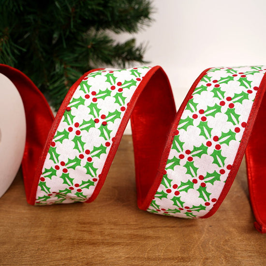 Red White Green Holly Ribbon - Christmas Place