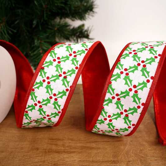 Red White Green Holly Ribbon - Christmas Place