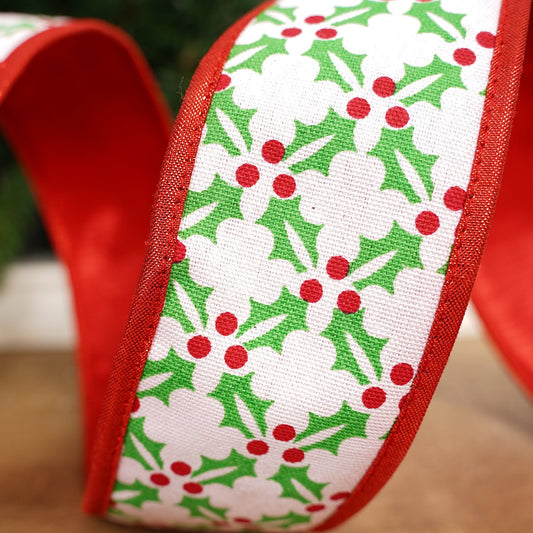Red White Green Holly Ribbon - Christmas Place