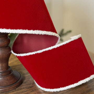 Red Velvet Ribbon with White Trim 2.5in x 10yd
