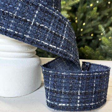 Blue Tweed Glitter Ribbon 2.5in x 10yd